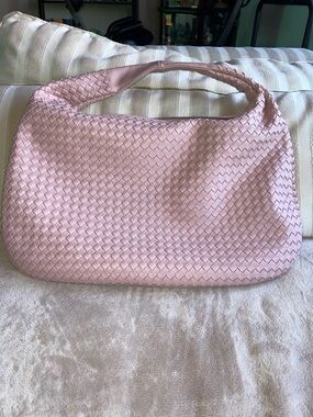 Woven Shoulder Hobo Bag in Blush Pink